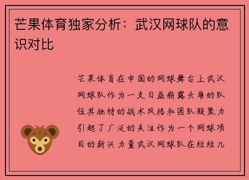 芒果体育独家分析：武汉网球队的意识对比
